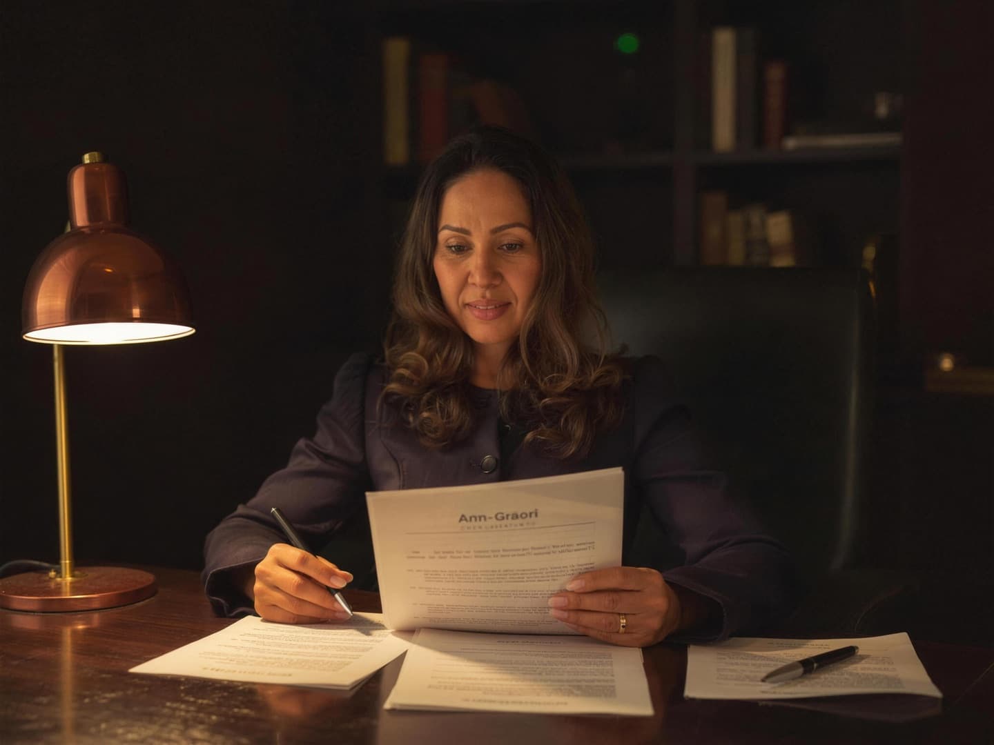 Carolina Chacón en sesión de consulta — revisando documentos con un cliente